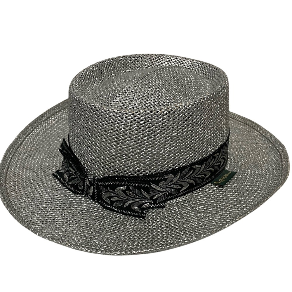 Chi Chi Silver Derby Hat With Black Band Women's Small/Medium